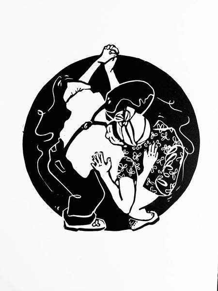 Dance Bubble / Handmade Linocut Print