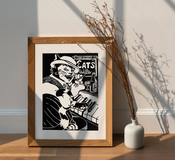 Cats Waller / Swing Cats / Linocut Print / Made by hand