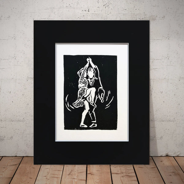 Mini print of the Collegiate Shag / Original black and white Linoleum print