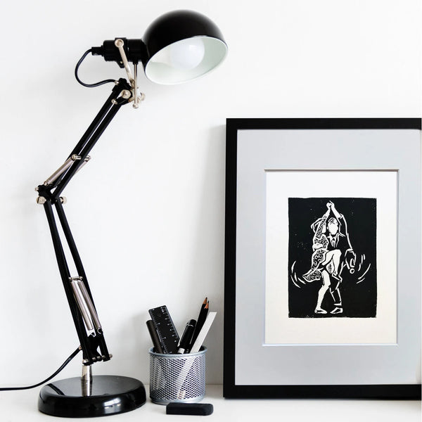 Mini print of the Collegiate Shag / Original black and white Linoleum print