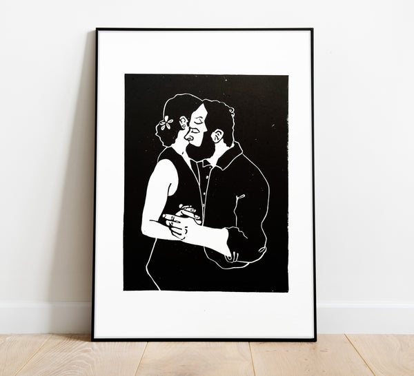 Sharing / Handmade Linocut Print