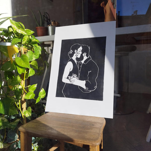 Sharing / Handmade Linocut Print
