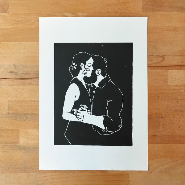 Sharing / Handmade Linocut Print