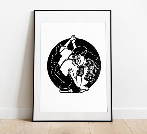 Dance Bubble / Handmade Linocut Print