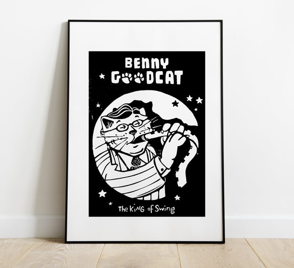 Benny Goodcat / Swing Cats / Linocut Print / Made by hand