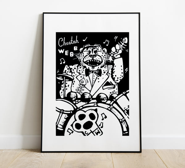 Cheetah Webb / Swing Cats / Linocut Print / Made by hand