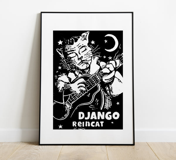 Django Reincat / Swing Cats / Linocut Print / Made by hand