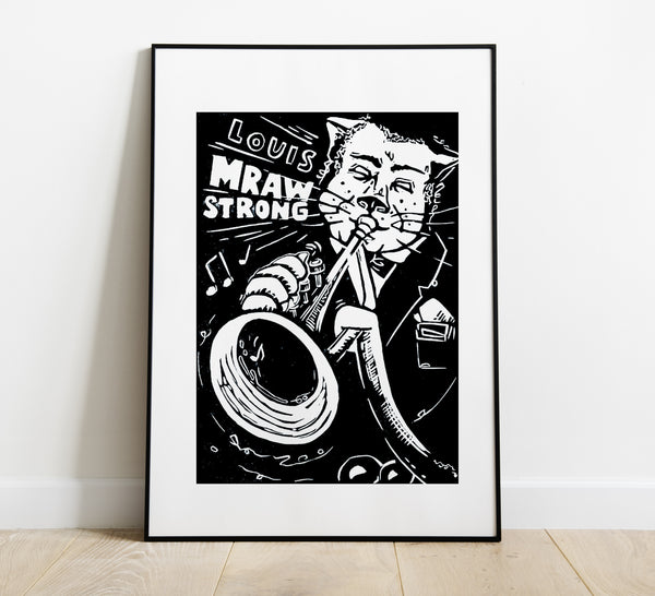 Louis Mrawstrong / Swing Cats / Linocut Print / Made by hand