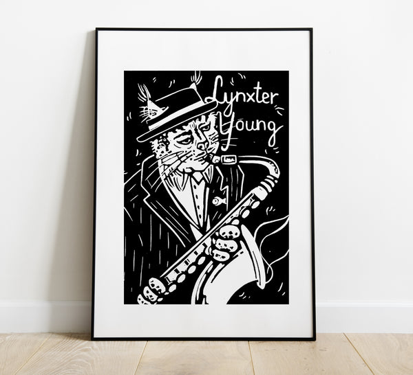 Lynxter Young / Swing Cats / Linocut Print / Made by hand