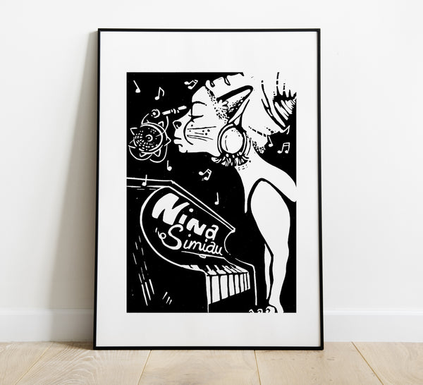 Nina Simiau / Swing Cats / Linocut Print / Made by hand