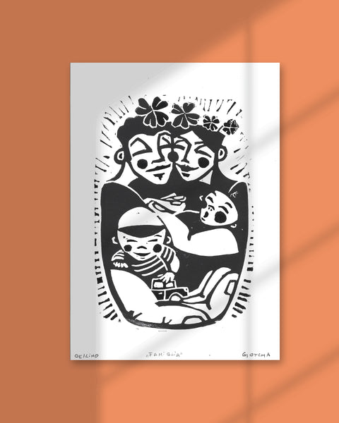 Un Vaso D'Amore - Famiglia / Stampa Linocut Print / A5
