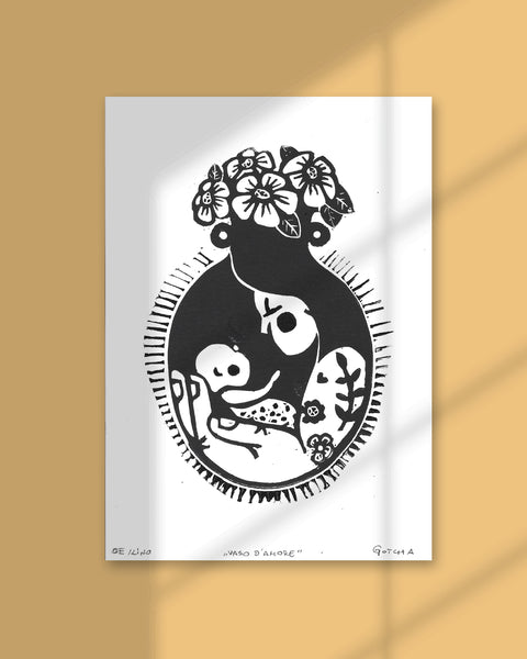 Un Vaso D'Amore - SET di 4 / Stampa Linocut Print / A5