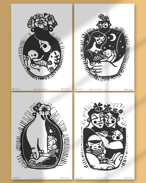 Un Vaso D'Amore - Famiglia / Stampa Linocut Print / A5