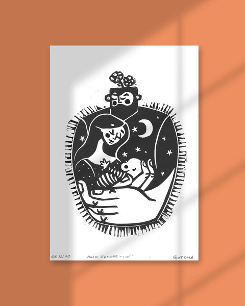 Un Vaso D'Amore - SET di 4 / Stampa Linocut Print / A5