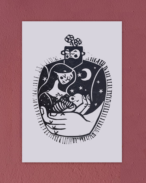 Un Vaso D'Amore II / Stampa Linocut Print / A5