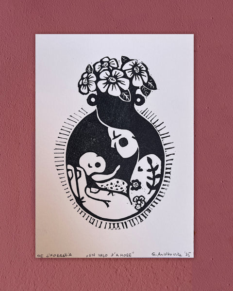 Un Vaso D'Amore / Stampa Linocut Print / A5
