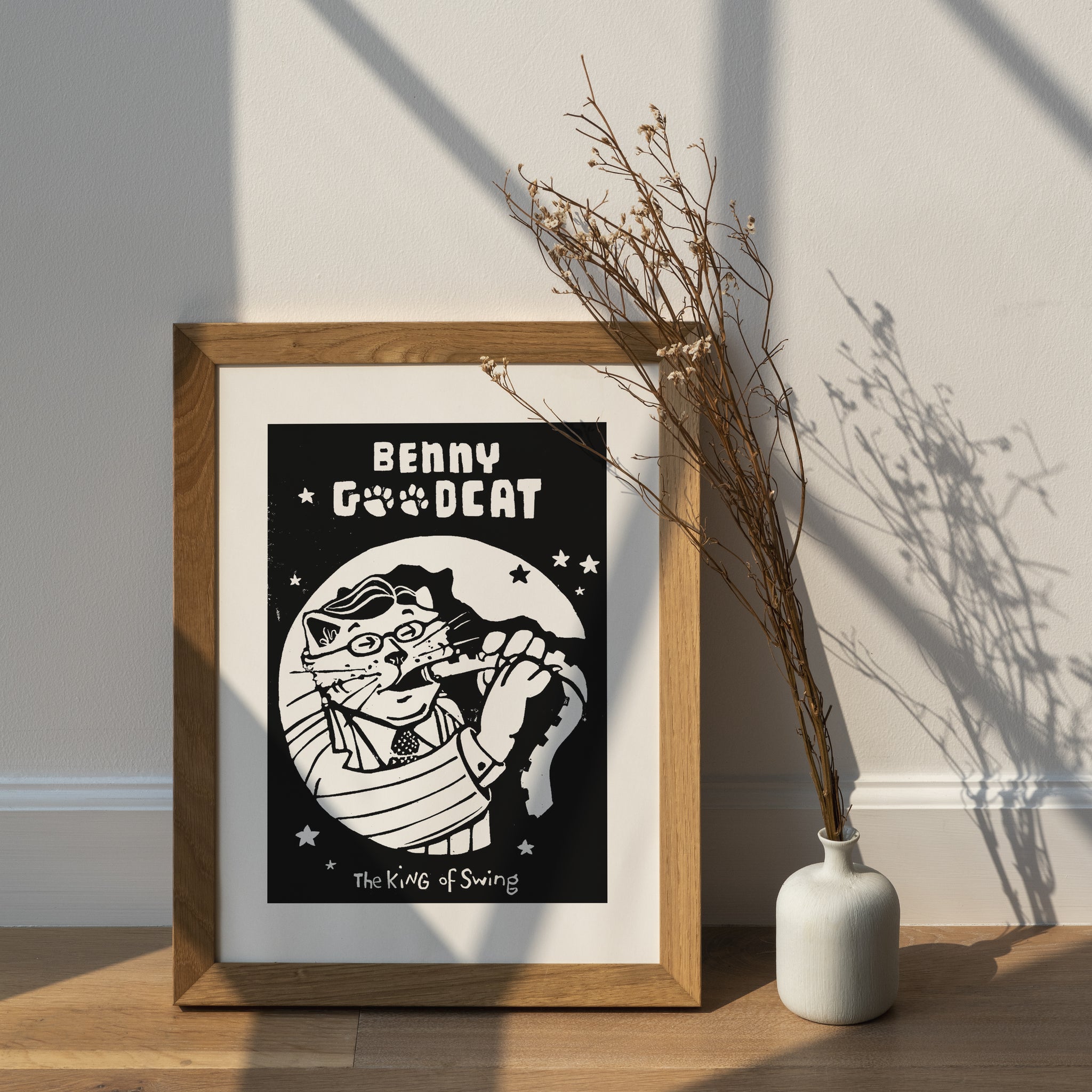 Benny Goodcat / Swing Cats / Linocut Print / Made by hand