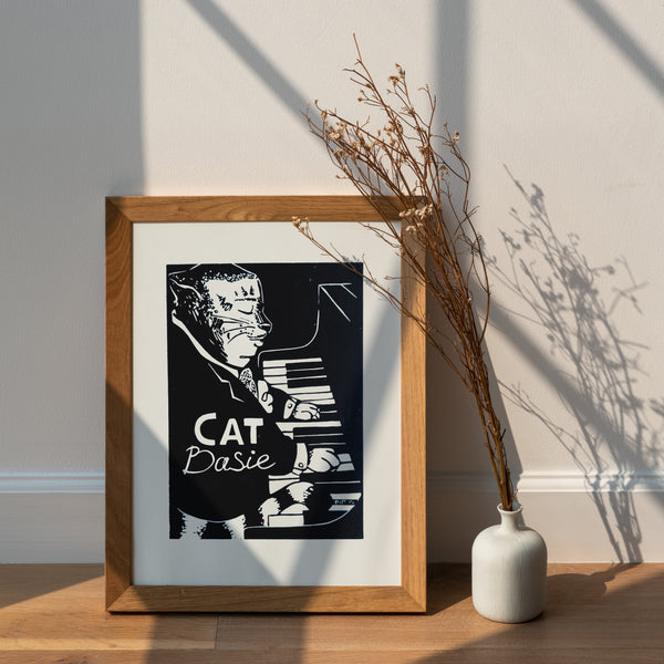 Cat Basie / Swing Cats / Linocut Print / Made by hand