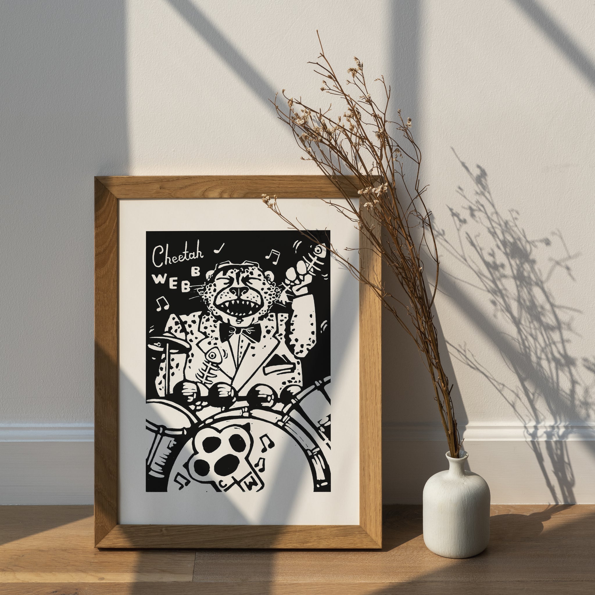 Cheetah Webb / Swing Cats / Linocut Print / Made by hand