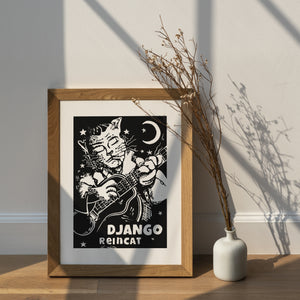 Django Reincat / Swing Cats / Linocut Print / Made by hand