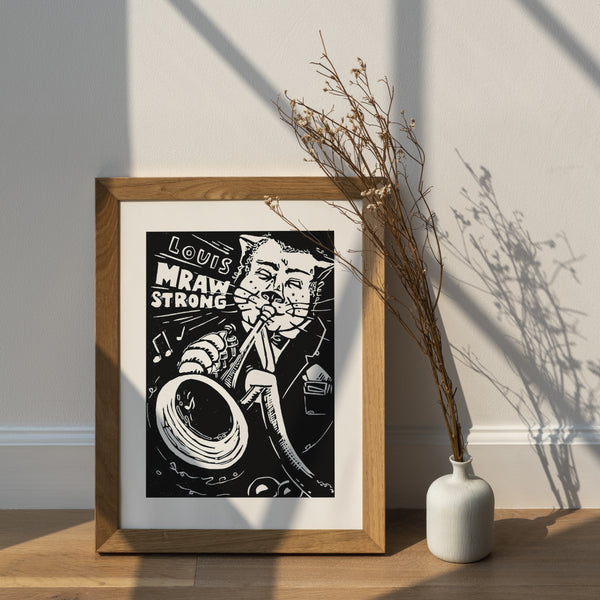 Louis Mrawstrong / Swing Cats / Linocut Print / Made by hand