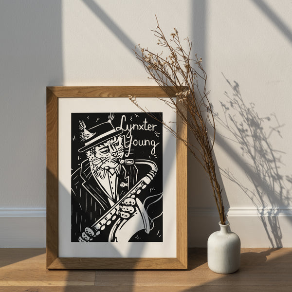 Lynxter Young / Swing Cats / Linocut Print / Made by hand