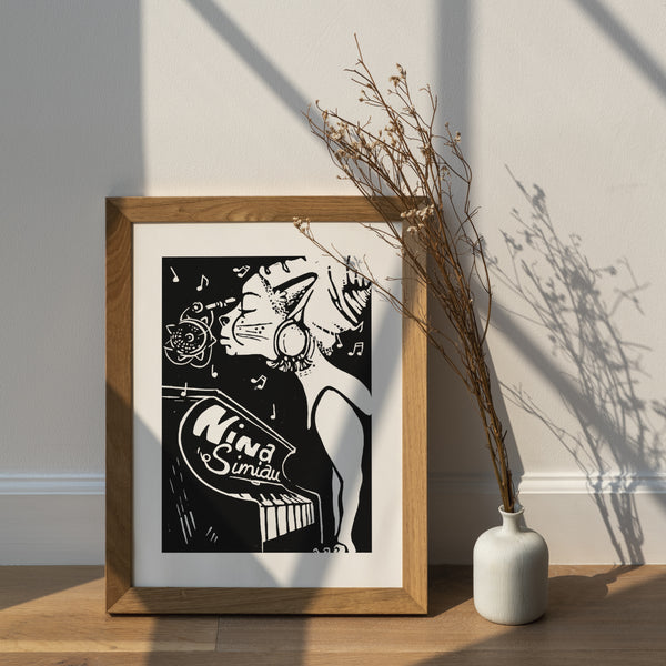 Nina Simiau / Swing Cats / Linocut Print / Made by hand