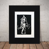Mini print of the Collegiate Shag / Original black and white Linoleum print