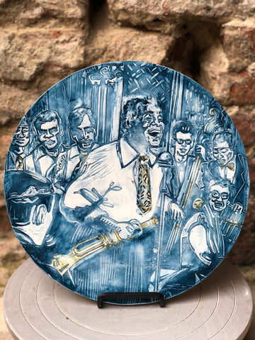 "A song is born" Blue- Louis Armstrong / Decorative Ceramic Plate / mix technique (Copy)