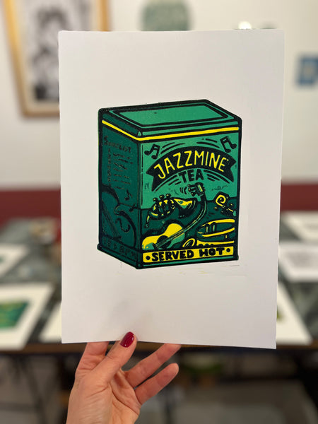 JAZZMINE Tea / Reduction 4 colours Linocut Print