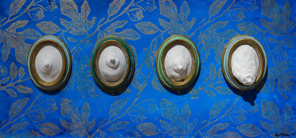 Quattro Stagioni / Ceramic on the hand printed Plywood
