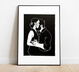 Sharing / Handmade Linocut Print